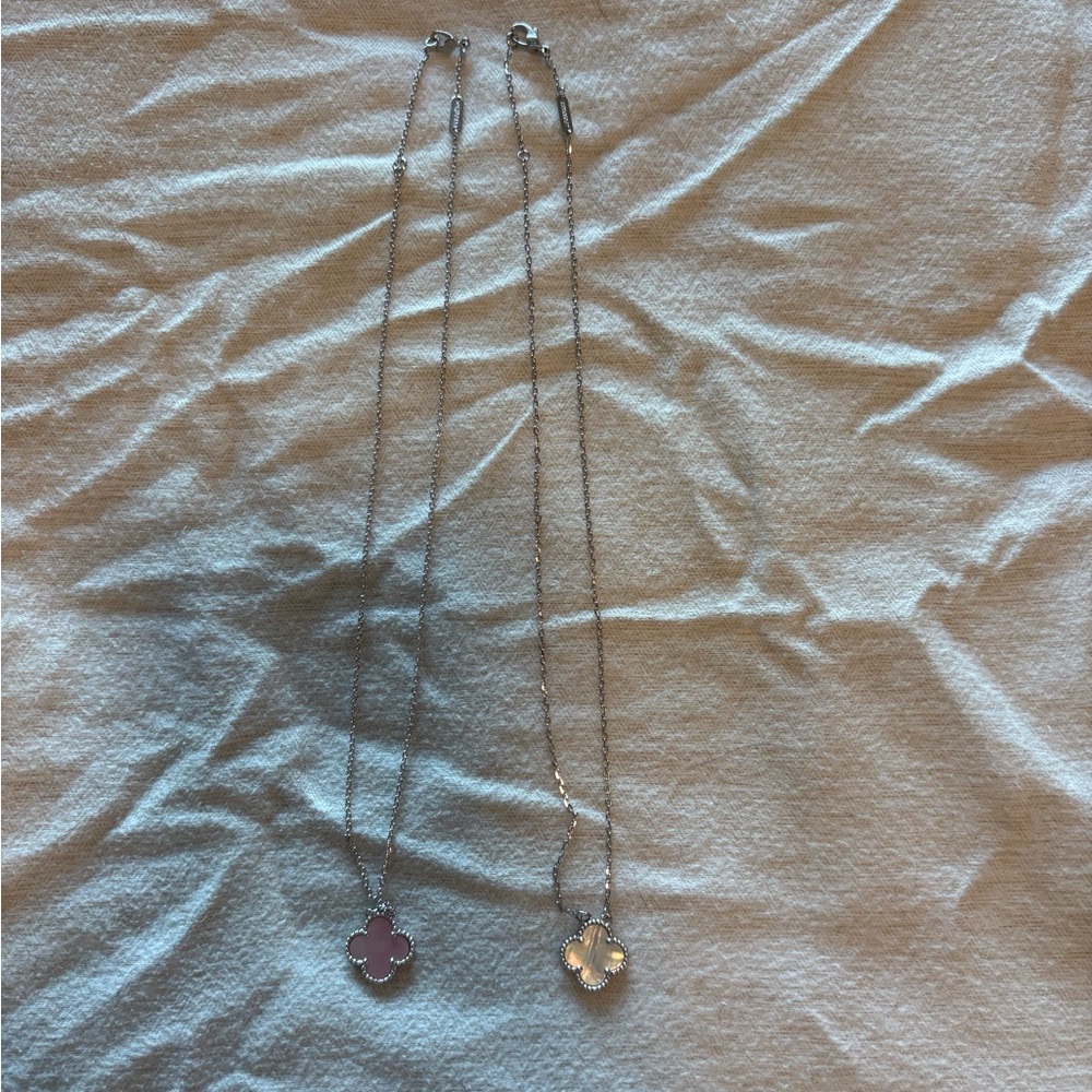 Elegant Silver and Pink Clover Necklace